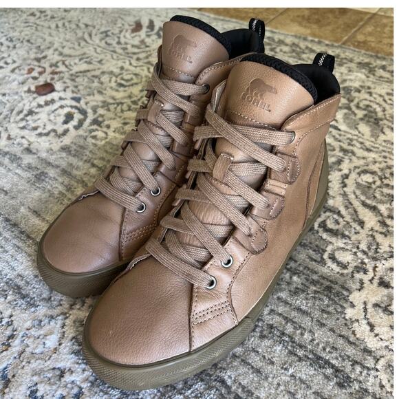 SOREL Caribou Mid Waterproof Lace Up Leather Sneaker Khaki Size 9 - Picture 1 of 16
